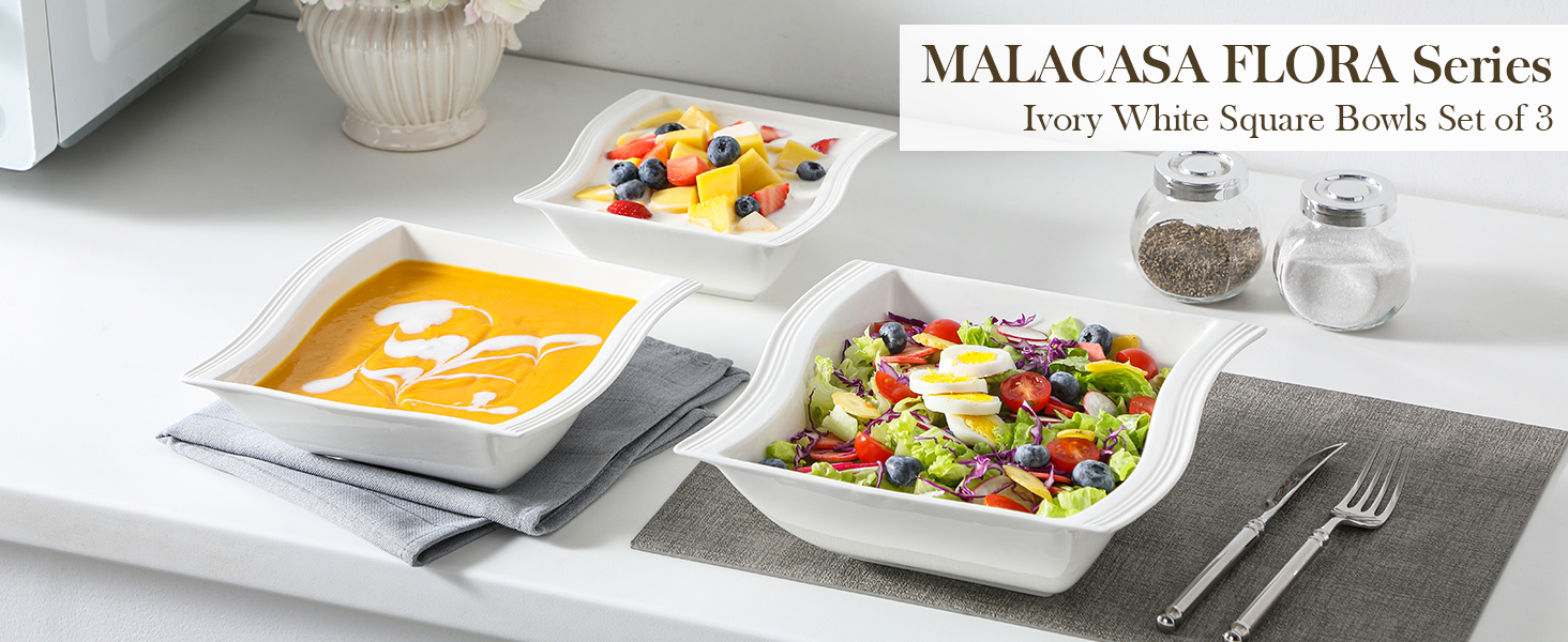 MALACASA Набір мисок для мюслі та супу, 4 шт., кераміка, 800 мл, 2100 мл, 1400 мл, 890 мл (білий)