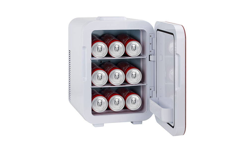 Coca-Cola Mini Fridge 9.3L - Compact 12V/220V Mini Cooler with Glass Print & LCD Touch Display for Car & Home Use - Quiet & Efficient