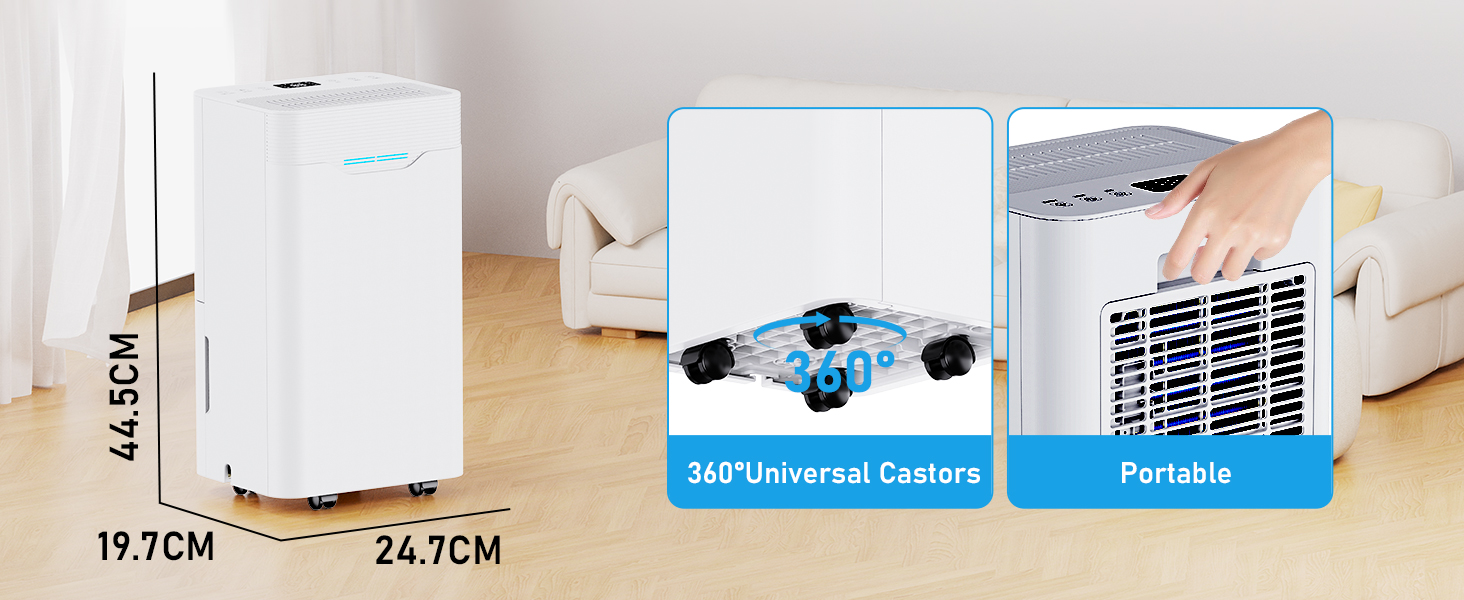 Електричний осушувач повітря 12L/день з таймером 24 год, 3 режими, автоматичне вимкнення, шланг для зливу, для приміщень до 100 м³, білий