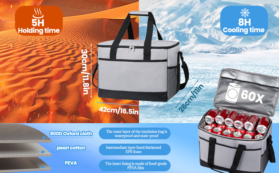 Термосумка для пікніків та відпочинку на природі 35L сірого кольору