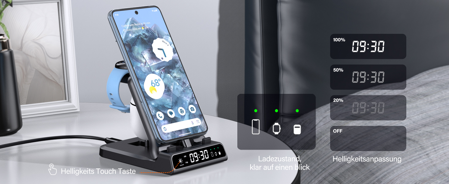 Зарядна станція 3-в-1 для Google Pixel Watch 3/2 та смартфонів Pixel, 25W USB-C, SwanScout 701G2 (Не для Pixel Watch 4/1)