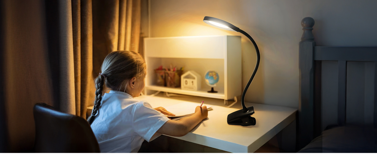 LED лампа для читання Akynite з акумулятором, 5 кольорів та 5 рівнів яскравості, кріпиться на ліжко, дитячий столик, чорна