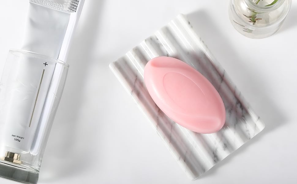 Італійська мильниця з мармуру Koville - підставка для мила з каменю для душу та кухонної раковини - елегантна мильниця з отвором для стоку (Bianco Carrara)