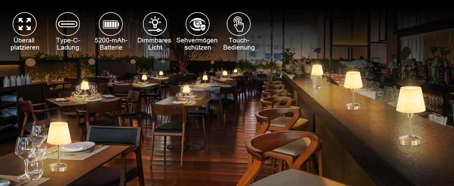 LED-лампа Egobasic настільна бездротова, 5200mAh, торкання, диммування, для дому та вулиці