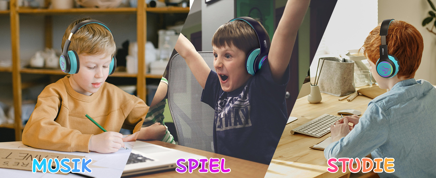 Дротові навушники IFecco для дітей з мікрофоном, Bluetooth, LED-підсвітка, чохол, колір чорний/синій