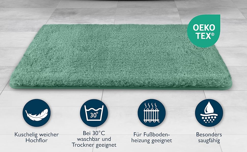 Beautissu Non-Slip Bath Mat - 120x70 cm - Plush Shaggy Bathroom Rug - Washable, Soft & Absorbent - Grey Bath Mat for Shower & Bathtub