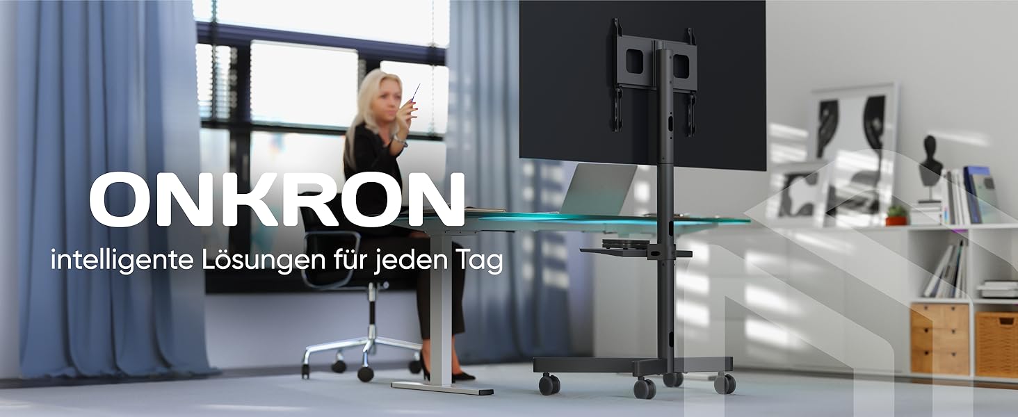 Підставка для телевізора ONKRON TS1137-B: роликова, регульована по висоті, VESA 100x100-400x400, до 60 дюймів, чорна