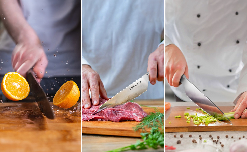MOSFiATA Кухонний ніж професійний 20 см з піхвою, з нержавіючої сталі для м'яса, овочів, фруктів, суші