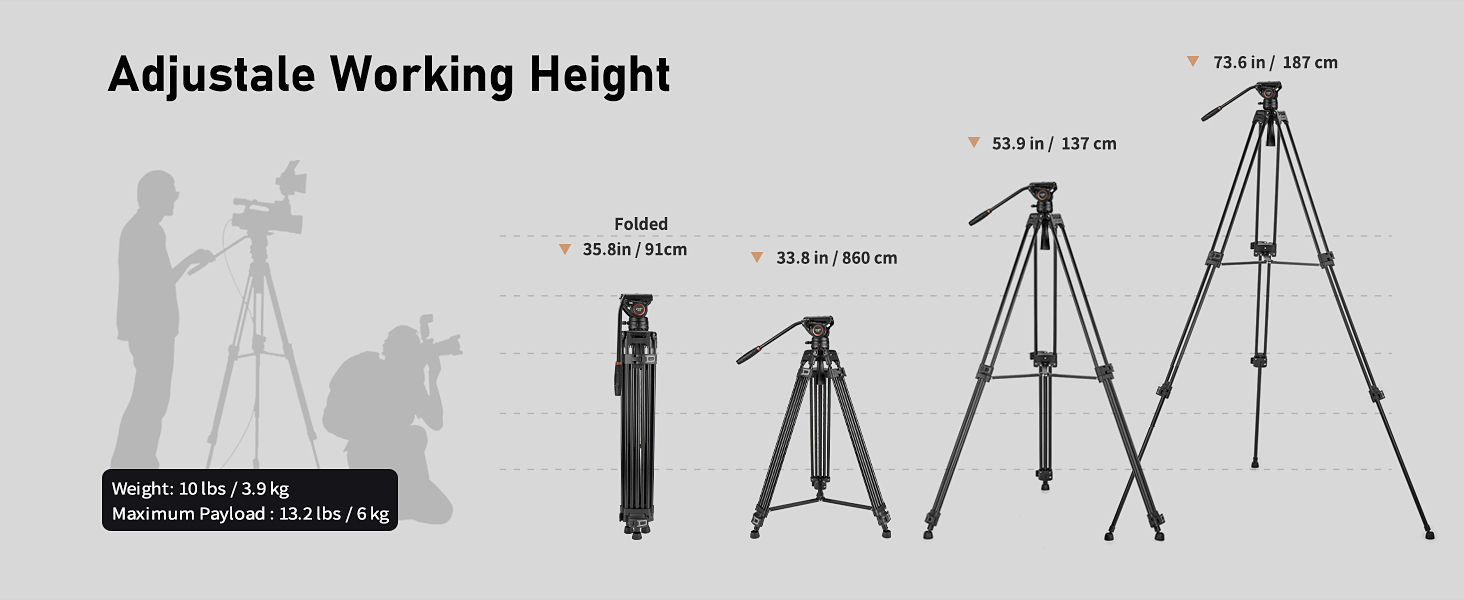 Штатив відео Cayer BF30L з пливним кріпленням, 73' (22м) – міцний штатив для DSLR, відеокамер, камер (13.2 кг)