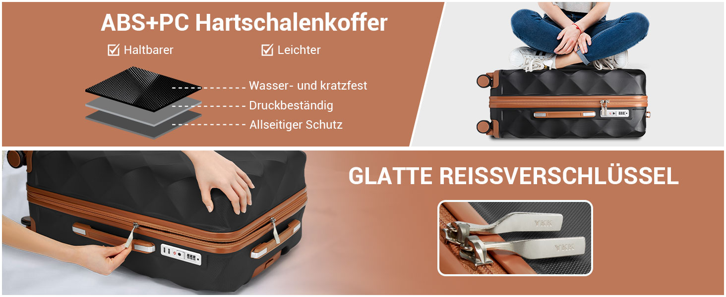 Чохол-валіза British Traveller Hartschalenkoffer, 74.5 x 49 x 30.5 см, ABS + PC, TSA-замок, 4 колеса, для подорожей та бізнесу (Чорний/Коричневий, L)