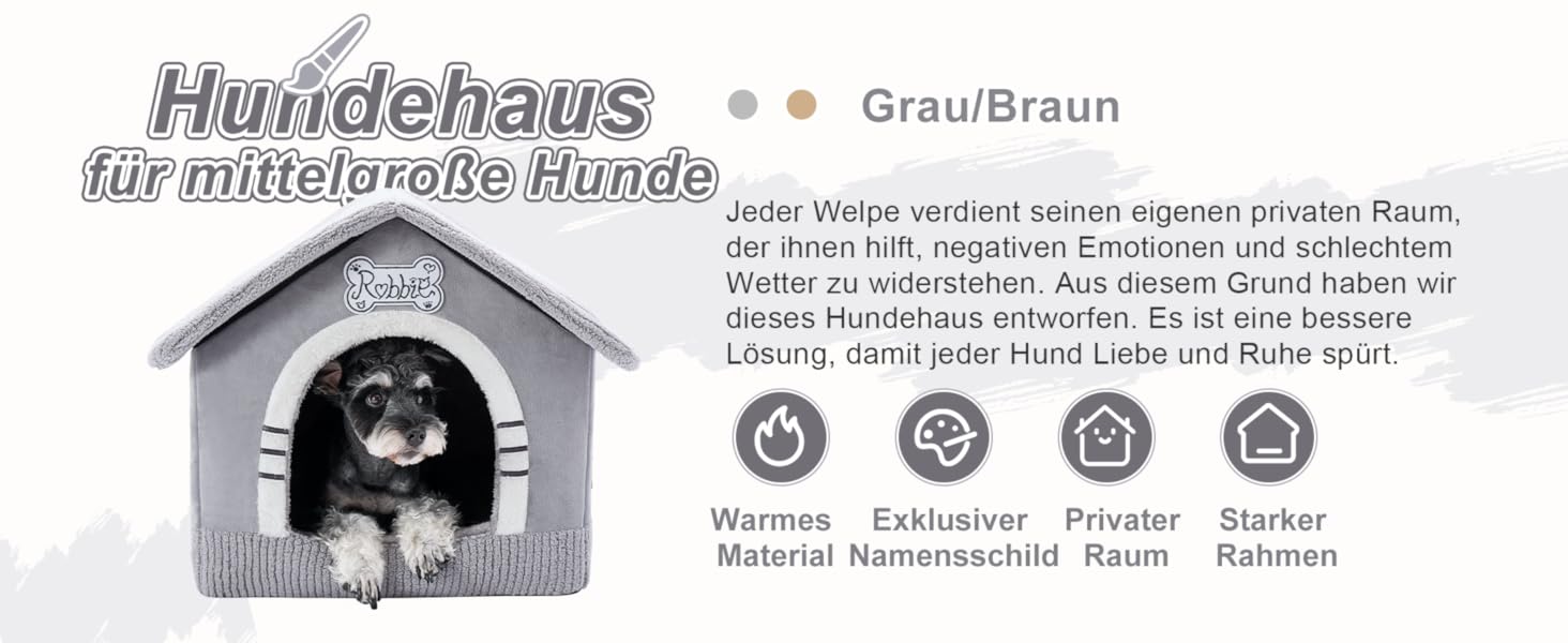 Будка для собак Jiupety, XL, 51x46x46 см, сіра - затишна лежанка для собак вагою 7-14 кг