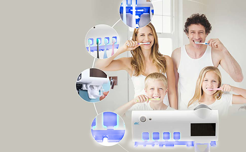 Тримач для зубних щіток S.I.C з УФ-дезінфекцією, LED-підсвіткою та дозатором пасти, для 4 щіток (білий)