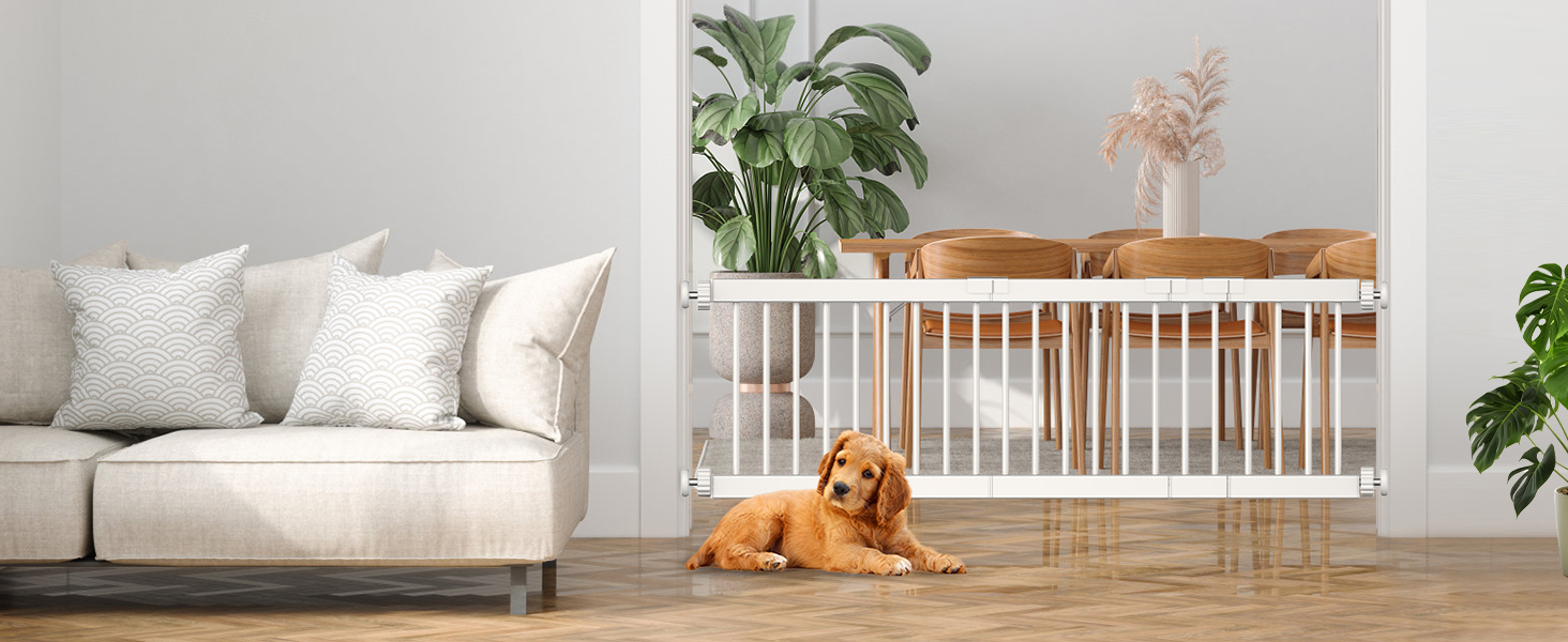 Коротка перегородка для собак Fldofaves, 45-115 см, для дому, висота 35 см, розширювана, з 3 подовжувачами (25 см)