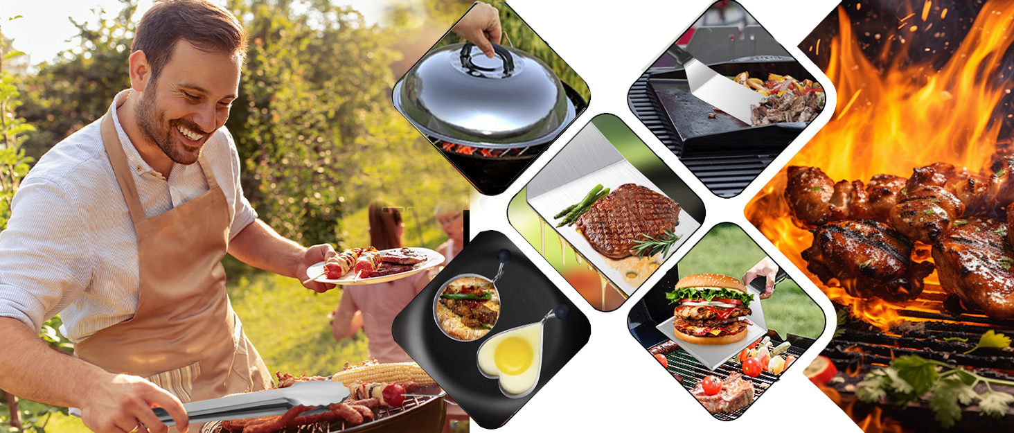 Набір для приготування Smash Burger: прес, дзвоники, лопатка, щипці та сумка для зберігання (8 предметів)