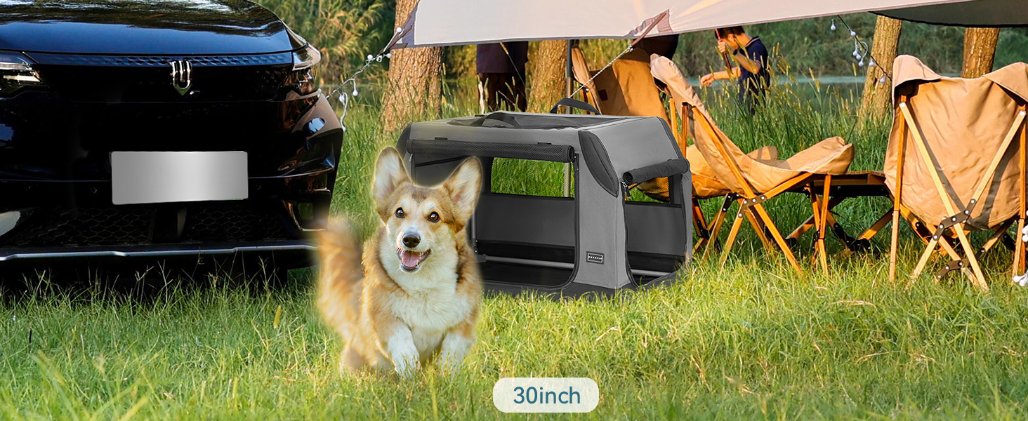 PETSFIT Автомобільна переноска для собак, складана, сіра, L, з міцною сіткою та замком-блискавкою
