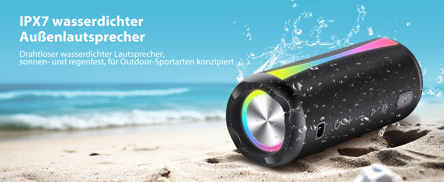 Bluetooth колонка з RGB підсвіткою, IP7 водонепроникна, 20 год автономії, потужний бас - Black
