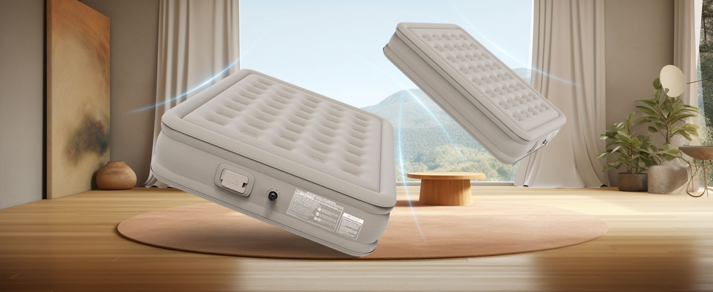 Надувне ліжко 2 персони, надувна матрац, самонадувна з портативним насосом, преміум тканина, антизнос, антишум. Підходить для кемпінгу та дому.