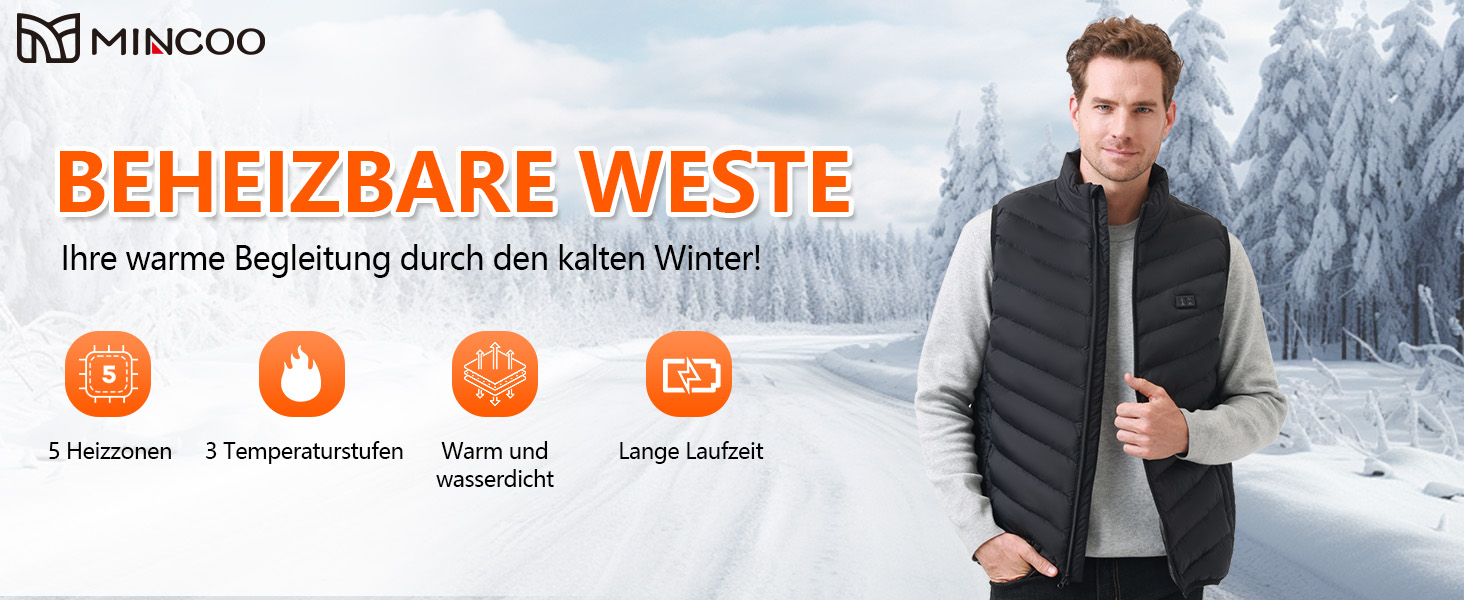Гріюча жилетка для чоловіків та жінок з акумулятором 10000mAh, 5 зон обігріву, 3 режими температури, подвійне керування, чорна, для зимових активностей