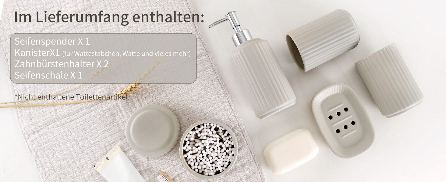 Набір для ванної кімнати NOVAJOY, кераміка, 5 предметів: мильниця, дозатор мила, тримач для зубних щіток, контейнер для ватних паличок, декор для ванної кімнати преміум-якість (абрикосовий сірий)