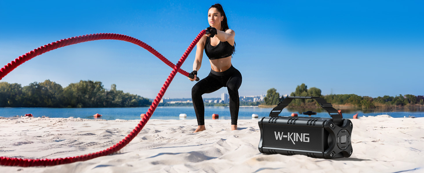 W-KING Портативна Bluetooth Колонка 90W з Глибоким Басом, DSP, 40 годин акумулятора та IPX6 Захистом від Води. Підтримка Powerbank, EQ, AUX та TF-карта. Чорний Колір. Ідеально для кемпінгу, пляжу та саду.