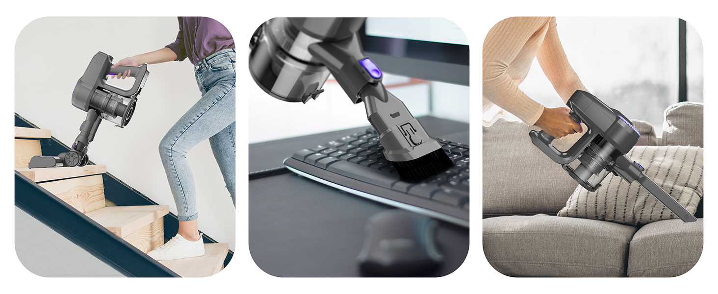 Бездротовий акумуляторний пилосос 25000Pa з антизаплутувальною насадкою та самостійним паркуванням. Підходить для килимів, твердих підлог та видалення шерсті тварин. (Фіолетовий)