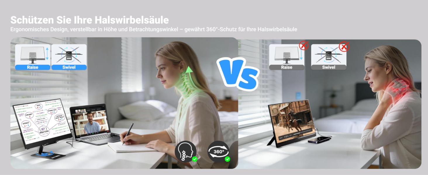 Портативний монітор Ingnok 15.6 дюймів, FHD 1080P IPS з підставкою, для ноутбука, ПК, Mac, PS3/4/5/X-box, USB-C & HDMI, 15.6 (підставка)