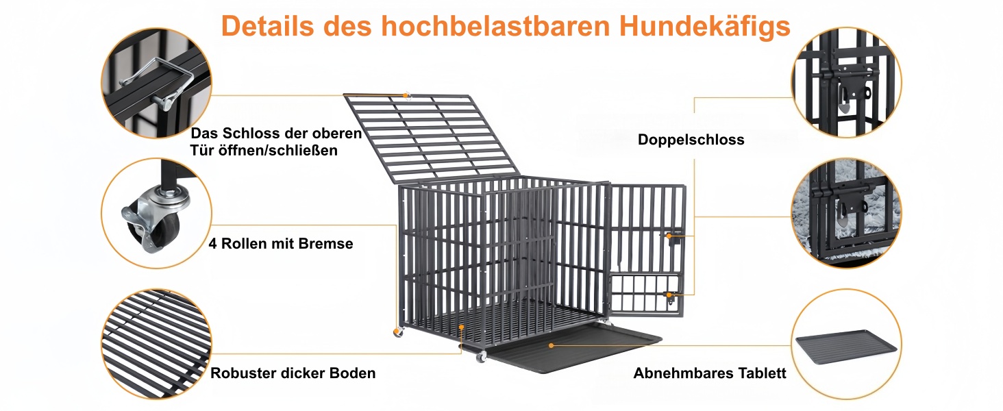 Клітка для собак BingoPaw XXXL, важка версія: подвійна клітка-перегородка з 2 дверцятами та піддоном, переноска для великих та середніх собак, 130x100x100 см (L: 95x58.5x82.5 см)