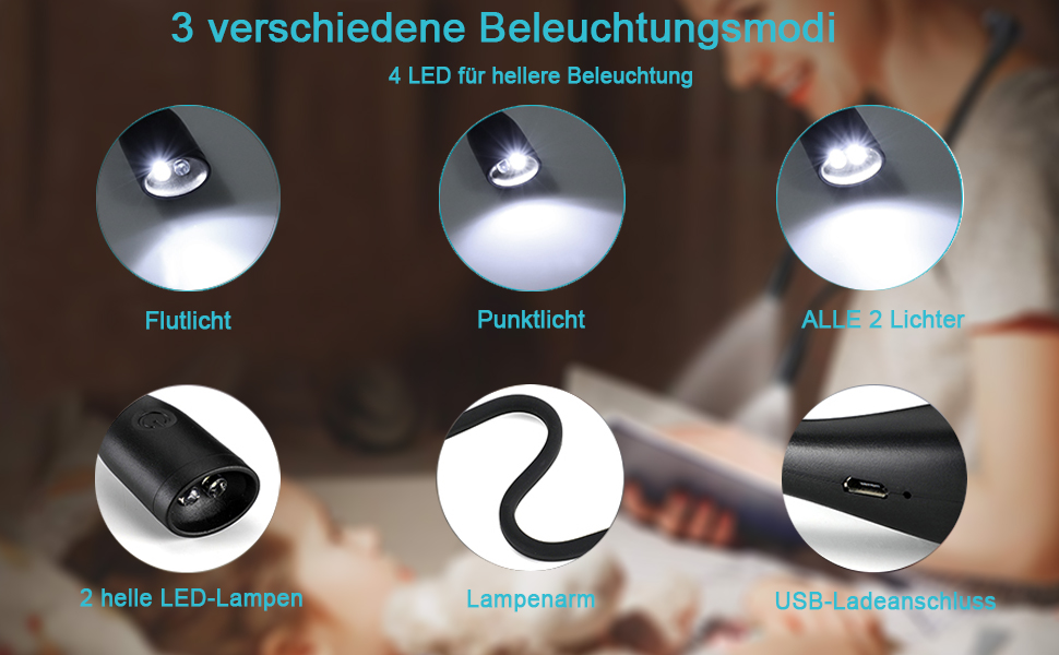 LED ліхтарик на шию, акумуляторний, для читання, в ліжко, 4 світлодіоди, 3 режими яскравості, для рукоділля, кемпінгу, ремонту 27 см