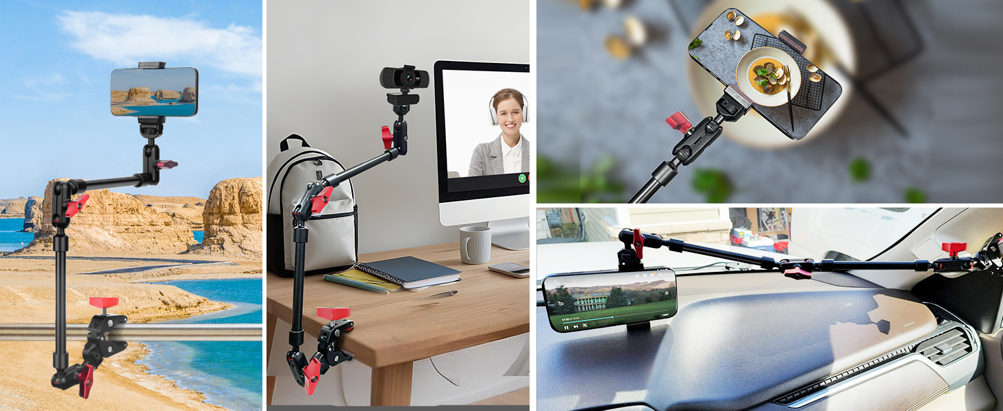 Гнучкий кріплення для камери з супер-зажимом Magic Arm, 56 см, 360° - чорно-червоний