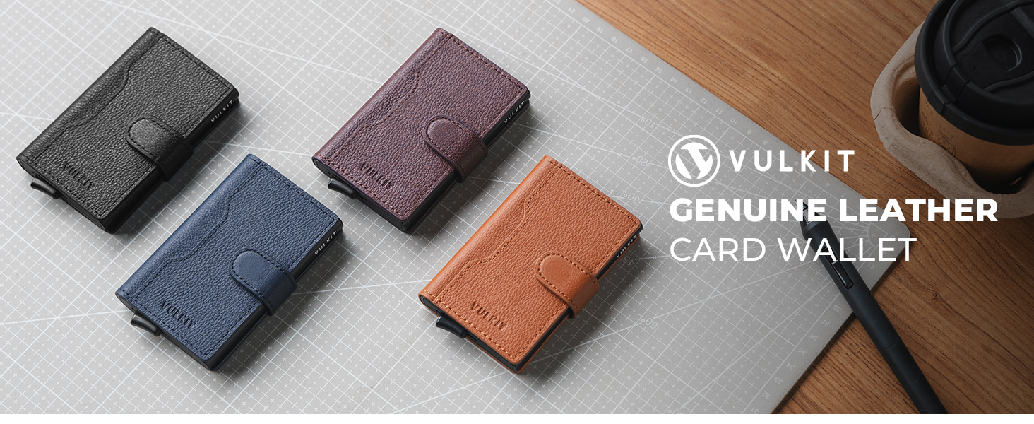 Чоловіче картхолдер VULKIT з RFID захистом, шкіряний, на 3 картки та віконце для ID, з магнітною застібкою, червоний (шкіра Litchi)