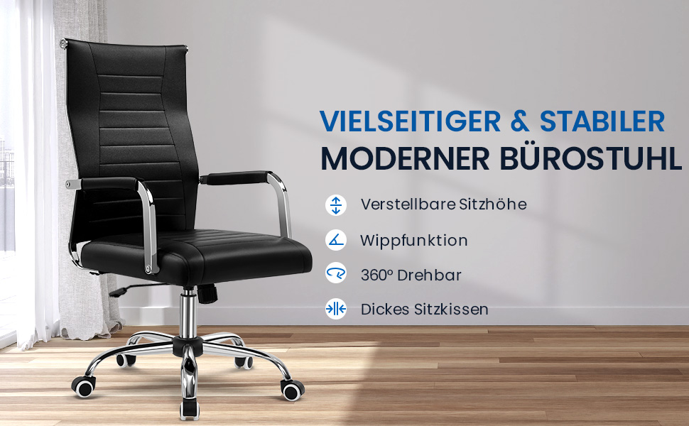 Офісний крісло Yaheetech з ергономічним дизайном, з підлокітниками, для офісу та дому, чорний, до 136 кг