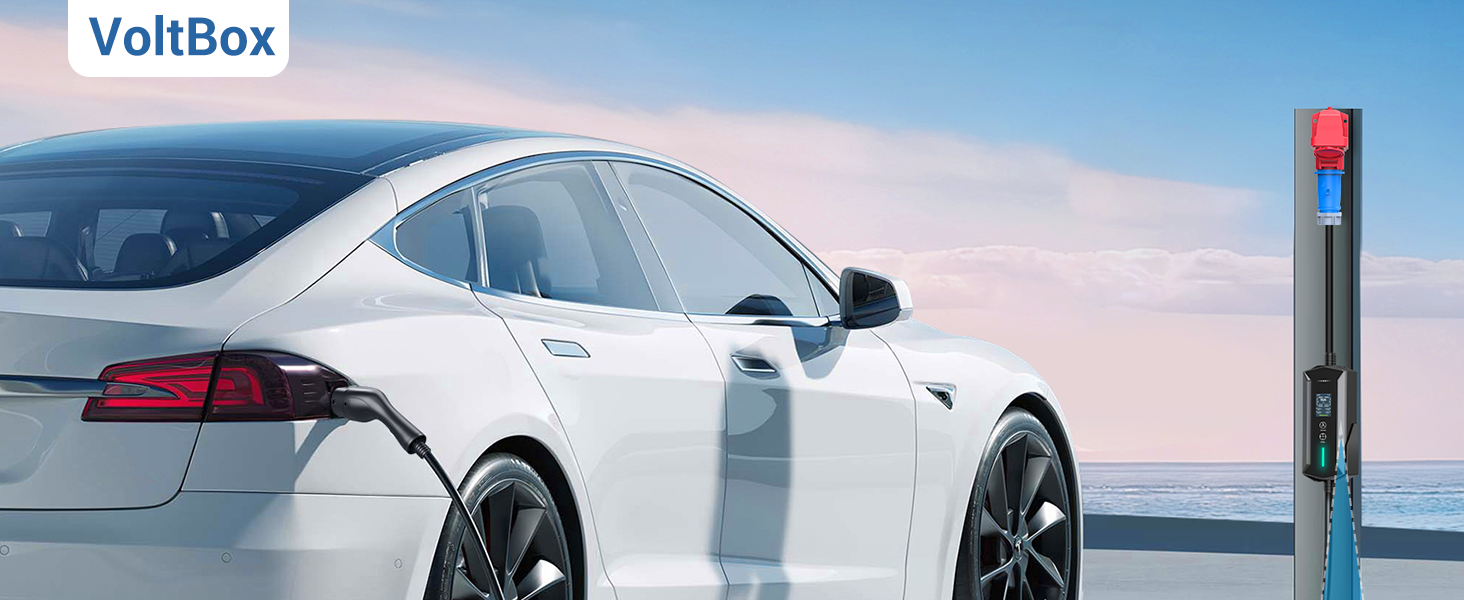 Портативний зарядний пристрій для електромобілів IEC 62196-2, 7,4 кВт, 7м, IP65, LCD, регулювання потужності та часу початку