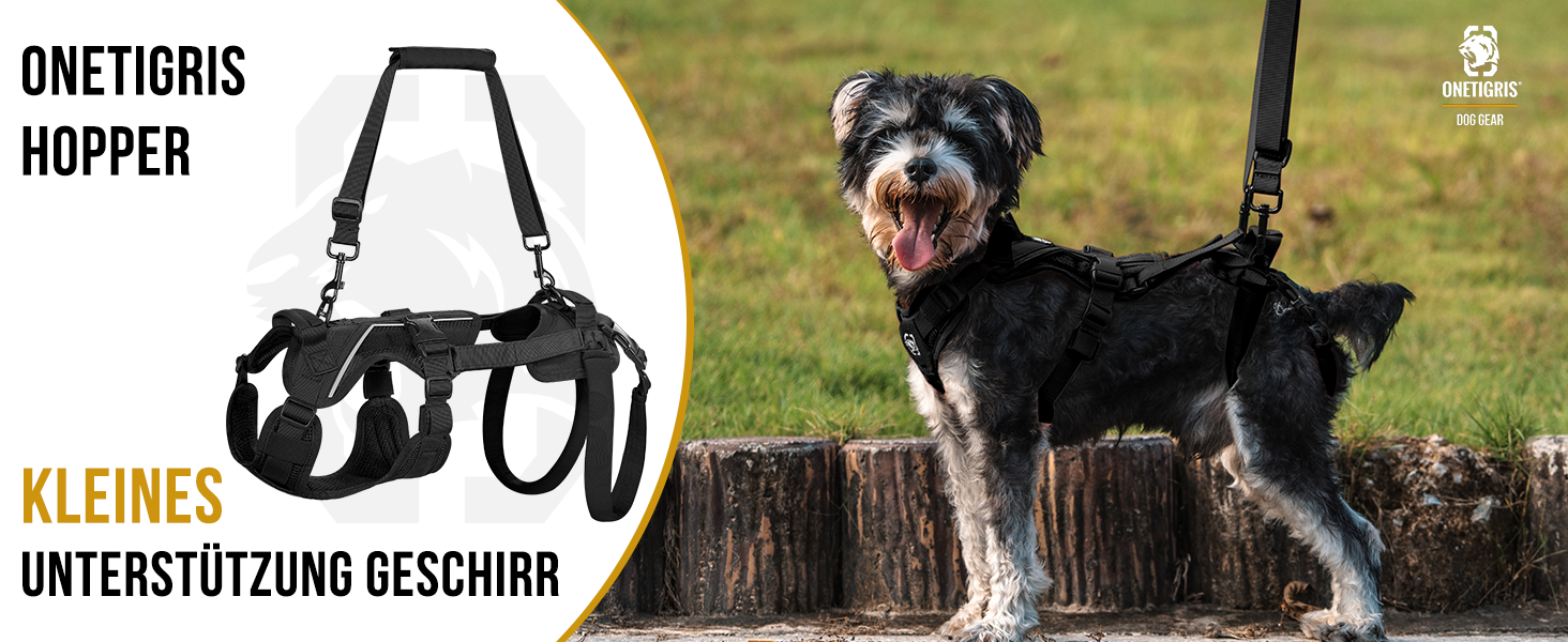 Шлейка для собак OneTigris Hopper для підтримки та реабілітації, чорна, XS (3-5 кг)