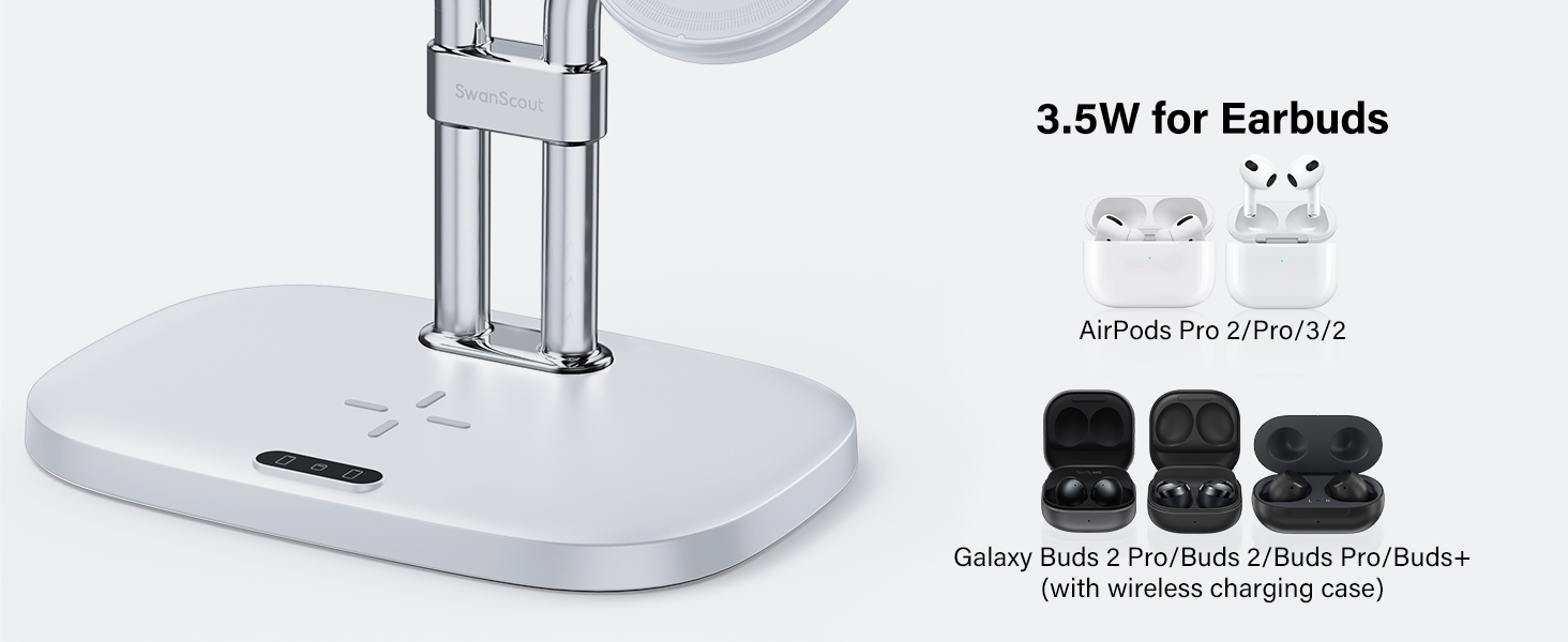 Бездротова зарядка SwanScout для iPhone 17/Air, AirPods Pro 3/2, 2 телефони (біла)