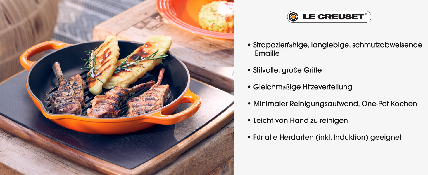 Le Creuset Signature Висока кругла гриль-сковорода з чавуну, 25 см, чорна матова, для всіх типів плит і духовок