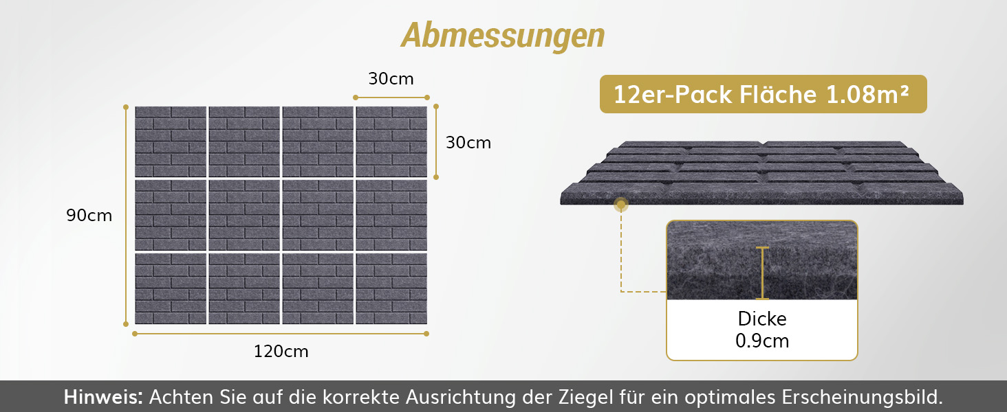 Акустичні панелі TONOR під цеглу самоклеючі, 12 шт (30x30x0.9 см), звукопоглинаючі панелі для шумоізоляції та декору стін, темно-сірі