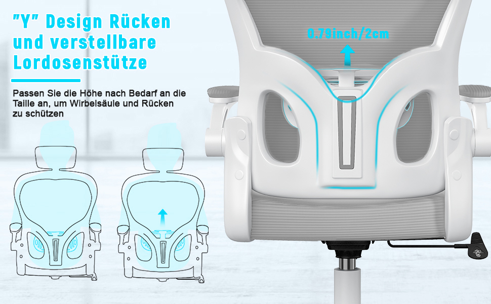 Офісний крісло Rattantree: ергономічне, з регульованою підголівником, підлокітниками та підтримкою попереку, регулювання висоти, дихаюча спинка, сіре