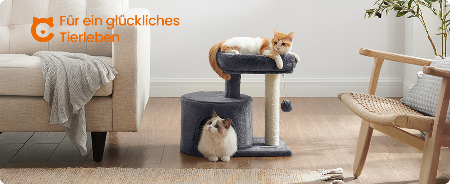 Дряпалка для котів Feandrea PCT50W сірого кольору з сизалевим стовпом та м'якою платформою