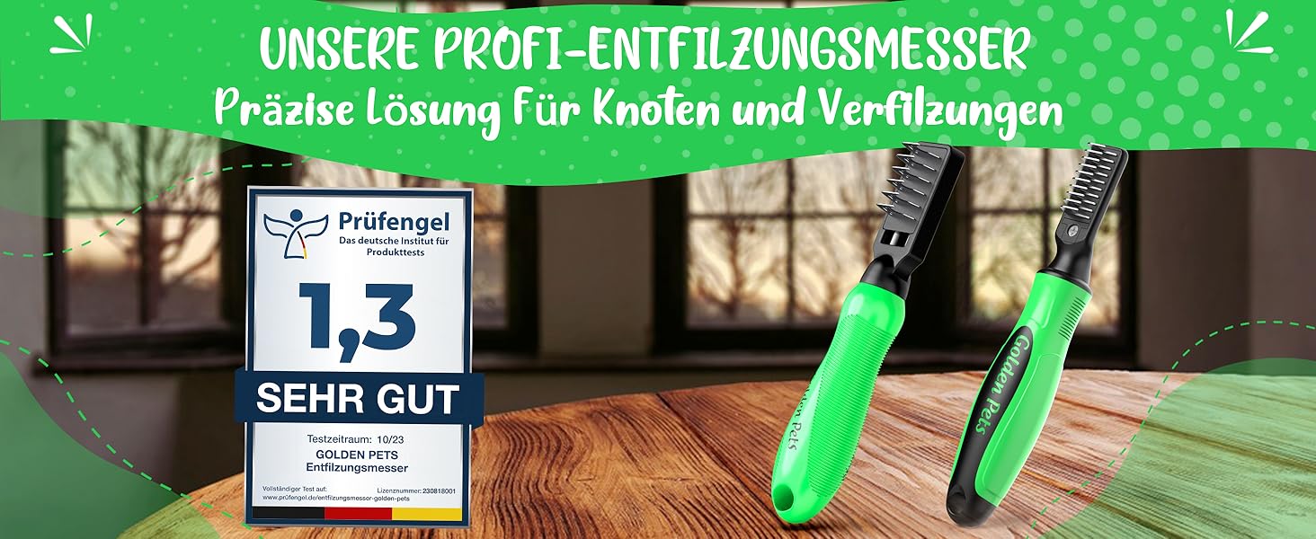 Інструмент для розплутування шерсті Profi Entfilzungsmesser 2.0 для собак та котів - видаляє ковтуни та вузли, підходить для короткої та довгої шерсті, для тварин будь-якого розміру. Округлена клинка + Е-book по догляду за шерстю, 10 клинків