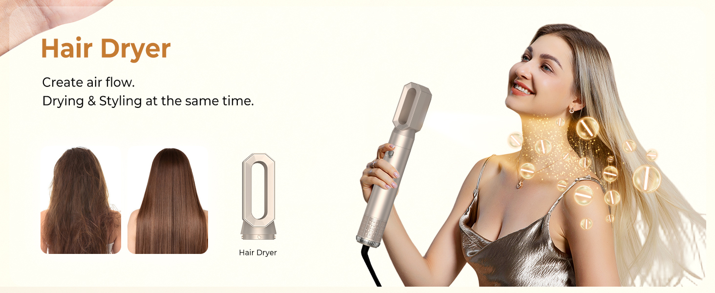 UKLISS Hairstyler 6 в 1 Airbrush: професійний набір для укладки волосся | 1000W | Air Curler, фен-щітка, стайлер для локонів, об'єму та випрямлення | Золотий