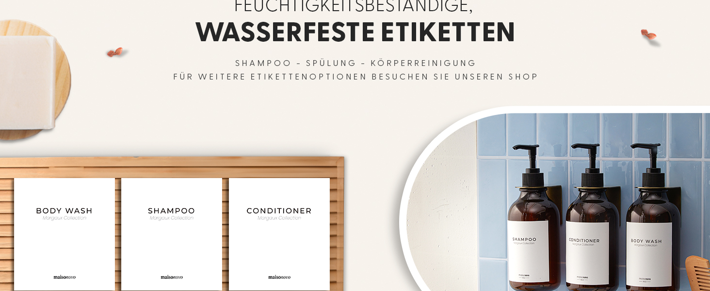 Шампунь MaisoNovo: набір з 3 пляшок для наповнення (500 мл) з дозатором, колір - бурштиновий, чорний насос