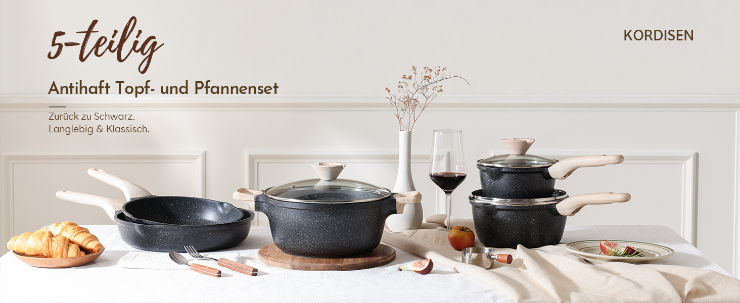 Набір посуду Kordisen з антипригарним покриттям, 5 предметів: каструлі та сковорідки. Безпечний, сумісний з індукцією, PFOA та PFAS free
