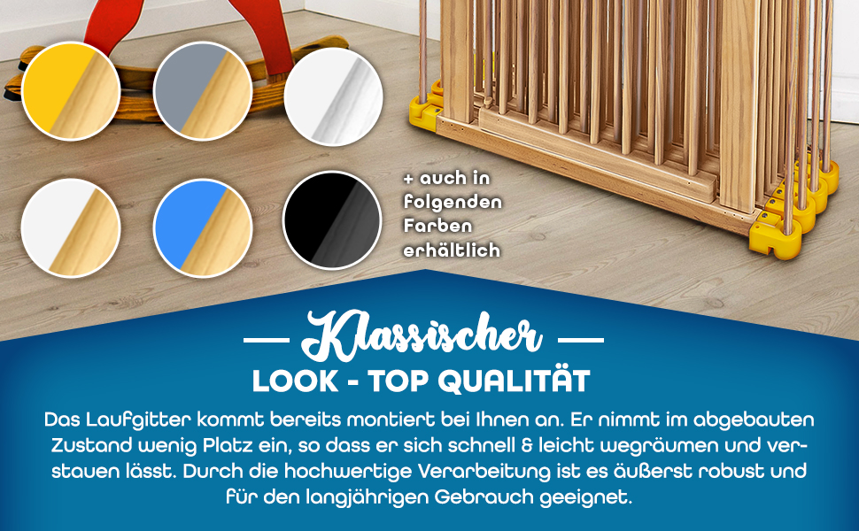 Дитячий манеж KIDUKU® XXL 7,2 м: розкладний, з дверцятами та подвійним замком | 8 елементів, індивідуальна форма, білий/натуральний колір