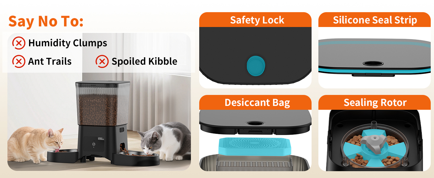 Автоматичний годівниця для котів HoneyGuardian з Wi-Fi та 2/4 мисками, 5G, чорний