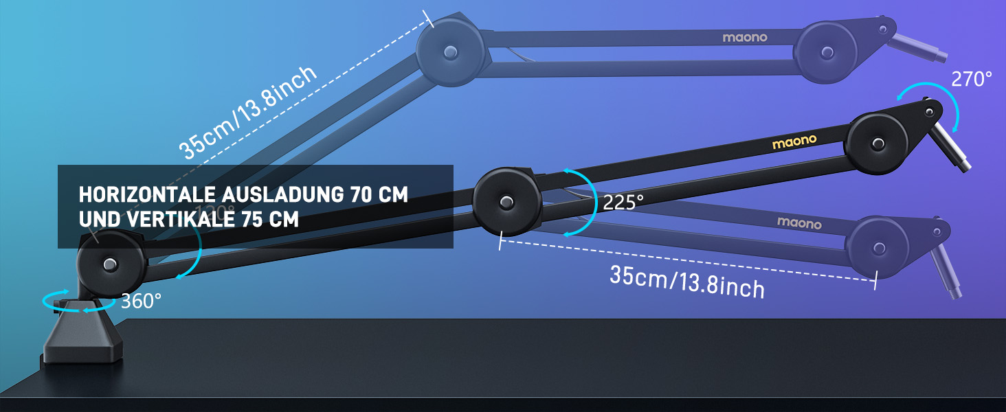 Кріплення для мікрофону MAONO BA37, регульоване, з адаптером 3/8'-5/8', сумісне з Blue Yeti, HyperX QuadCast, FIFINE, для подкастів та стрімінгу, чорне