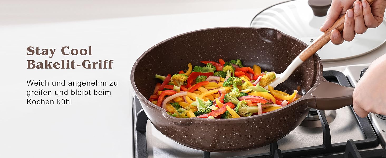 Сковорода SENSARTE з керамічним антипригарним покриттям, 28 см, швейцарське гранітне покриття, для приготування омлетів, сумісна з газовою та індукційною плитами, без PFOA/PTFE/PFAS, білий колір