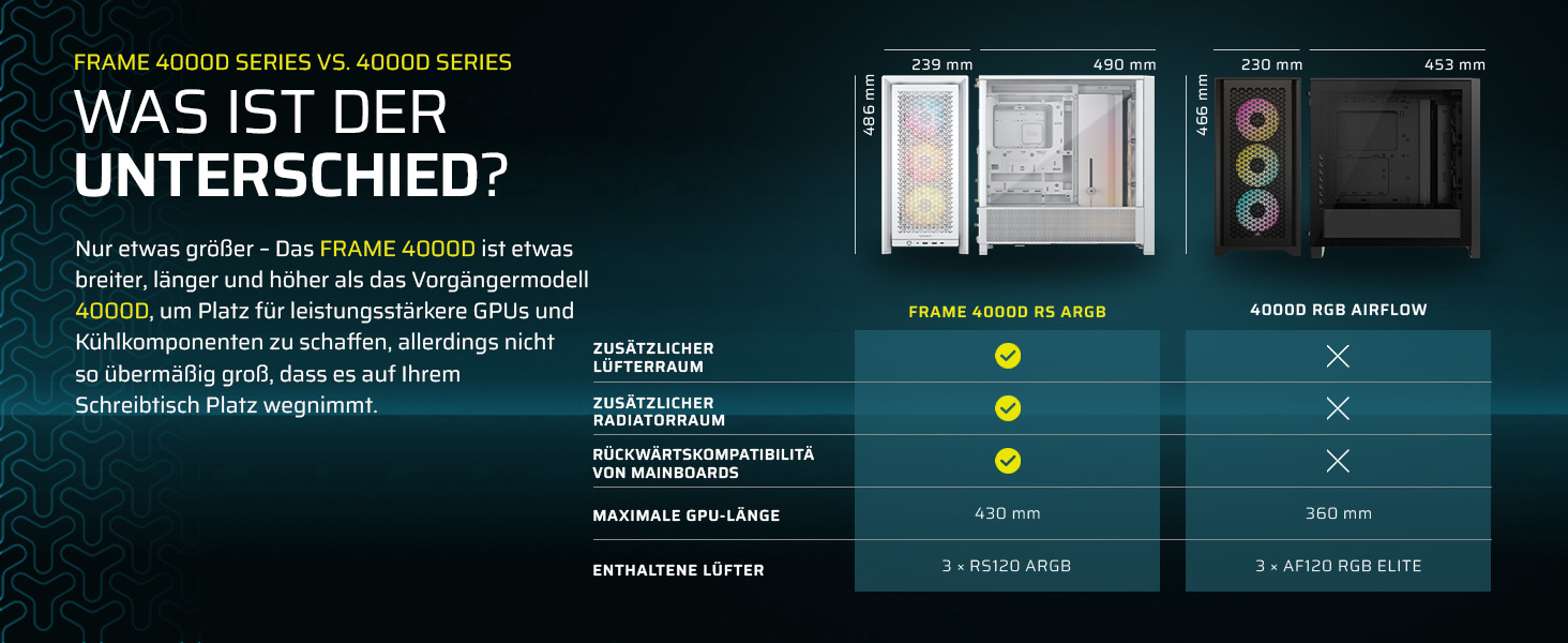 Корпус ПК CORSAIR 4000D RS ARGB Mid-Tower ATX з RGB підсвічуванням, чорний