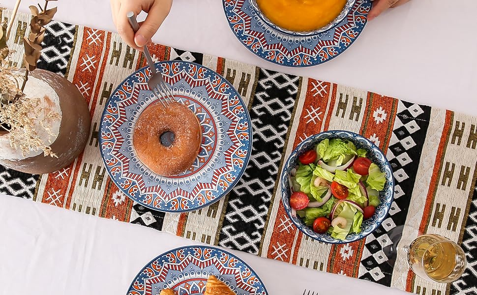 Сервіз столовий порцеляновий Vancasso MANDALA 32 елементи, сервіз для 8 осіб, ручна робота, богемський стиль (4 десертні тарілки, бірюзовий мандала)