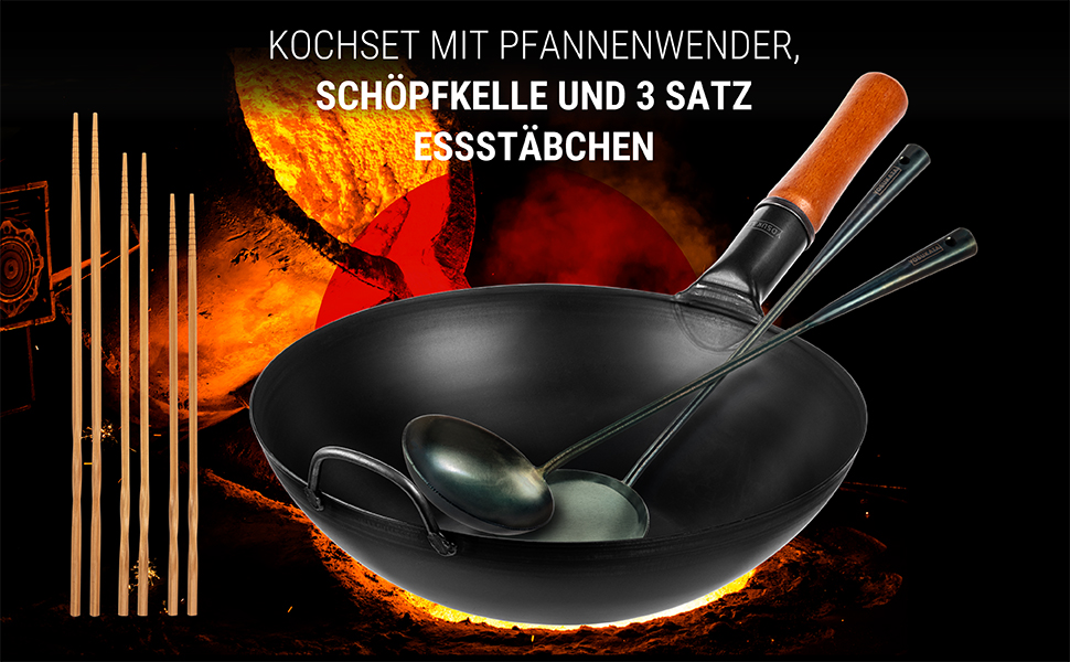 Набір кухонних аксесуарів YOSUKATA: вок, шумовка, лопатка, сплеск, з нержавіючої сталі 43 см (BC SET 5)