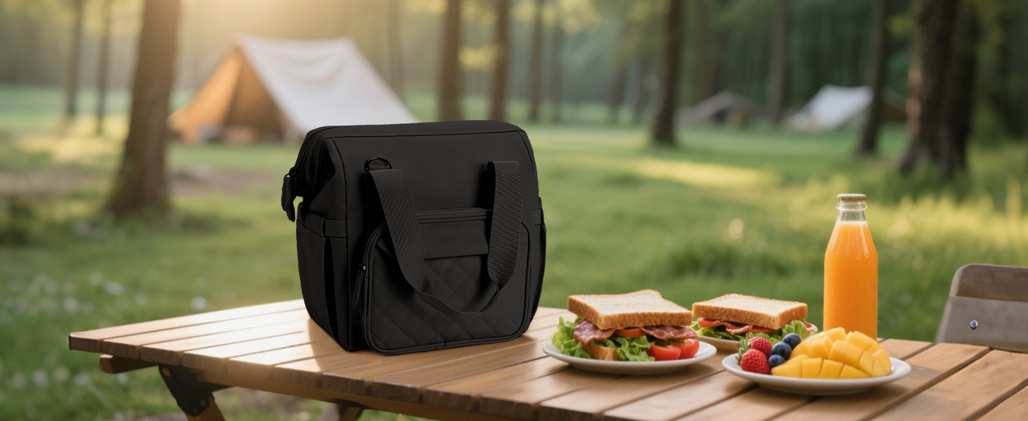 Чохол-холодильник 20 л, чорний: ізольована сумка-ланчбокс з PEVA-підкладкою, водонепроникна, з кількома відділеннями та плечовим ременем – для роботи, школи, авто, пікніка